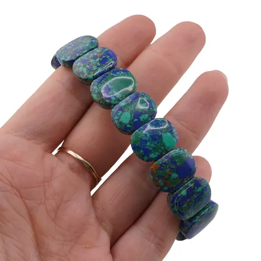 Bratara lata pe elastic Compozit albastru cu verde, oval, imagine 3
