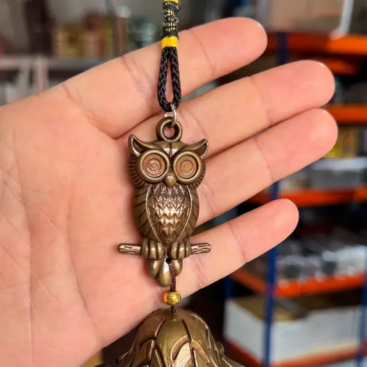 Clopotei de vant din metal cu 3 ramuri, Bufnita pe creanga - 50cm, imagine 2