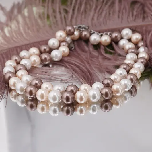 Colier Perle de Mallorca albe, crem si maro, sfere 6mm, imagine 2