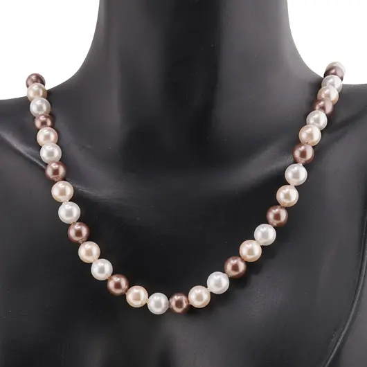 Colier Perle de Mallorca albe, crem si maro, sfere 6mm, imagine 3