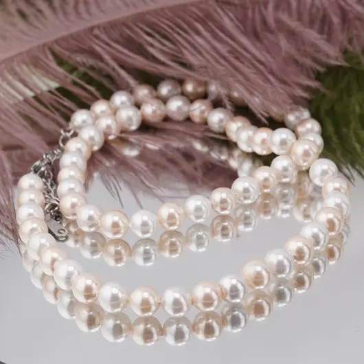 Colier Perle de Mallorca albe si crem, sfere 6mm, imagine 2