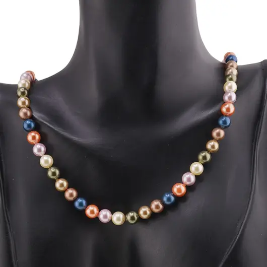 Colier Perle de Mallorca multicolore inchis, sfere 6mm, imagine 3