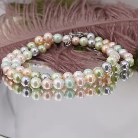Colier Perle de Mallorca multicolore pastelate, sfere 6mm, imagine 2