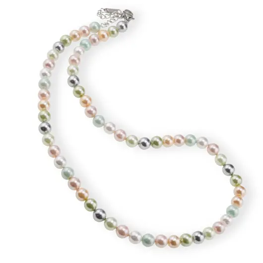 Colier Perle de Mallorca multicolore pastelate, sfere 6mm