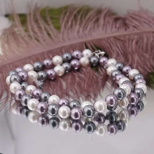 Colier Perle de Mallorca negre, violet si albe, sfere 6mm, imagine 2