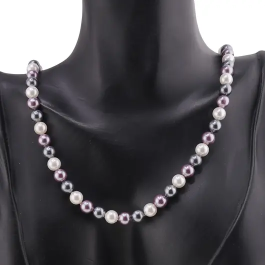 Colier Perle de Mallorca negre, violet si albe, sfere 6mm, imagine 3