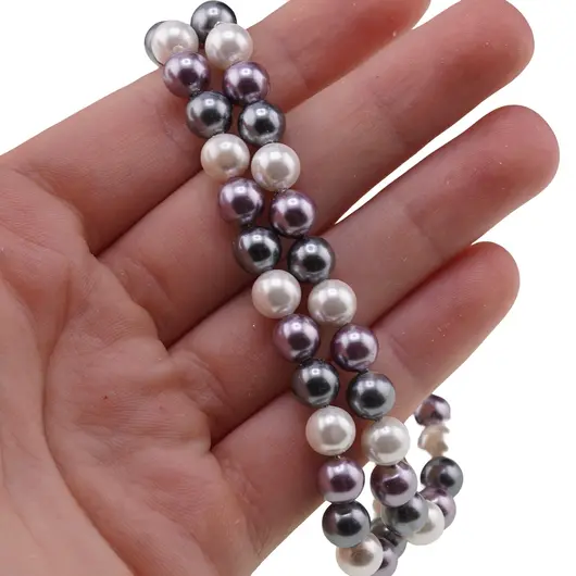 Colier Perle de Mallorca negre, violet si albe, sfere 6mm, imagine 4