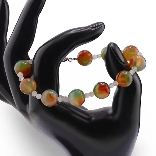 Bratara Agat verde cu galben sfere 10mm si Piatra Lunii sfere 3mm, imagine 2