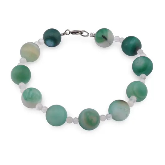 Bratara Agat verde mat sfere 10mm si Piatra Lunii sfere 3mm