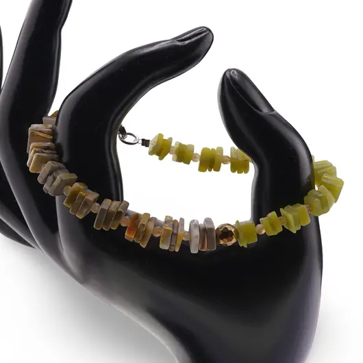Bratara Jad olive si Jasp Bumblebee patratele 6-7mm cu sfere de Citrin 3mm si Hematit auriu 6mm, imagine 2