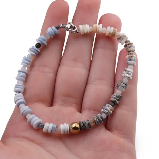 Bratara Opal albastru si Opal dendritic rondele 5-6mm si sfere 3-4mm cu Hematit auriu 6mm, imagine 3