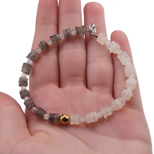 Bratara Piatra lunii gri si Piatra Lunii alba rondele 5-6mm si sfere 3mm cu Hematit auriu 6mm, imagine 3