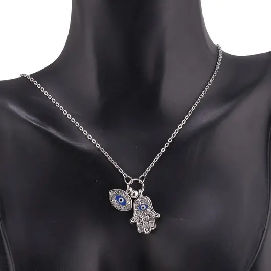 Colier feng shui cu charmuri Hamsa si Ochi Protector, imagine 2