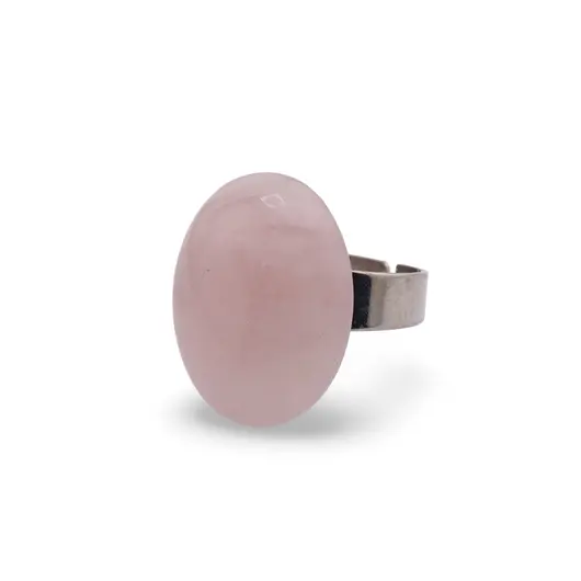 Inel reglabil cuart roz oval, 18-20mm