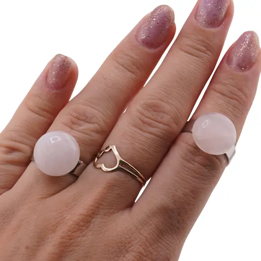 Inel reglabil Cuart roz rotund, 14mm, imagine 3