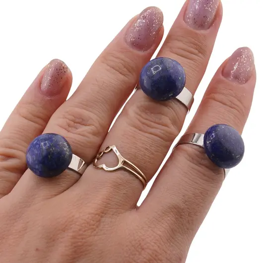 Inel reglabil Lapis Lazuli rotund, 14mm, imagine 3