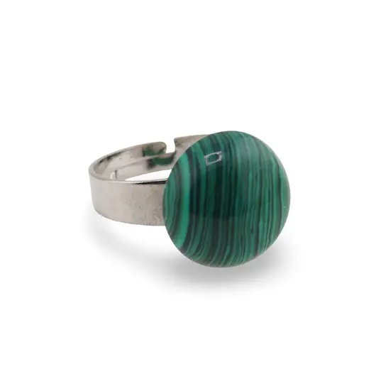 Inel reglabil Malachit rotund, 14mm