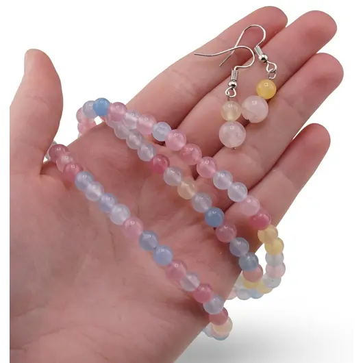 Set cercei cu agatatoare, colier si bratara Agat multicolor sfere, 6-8mm, imagine 3