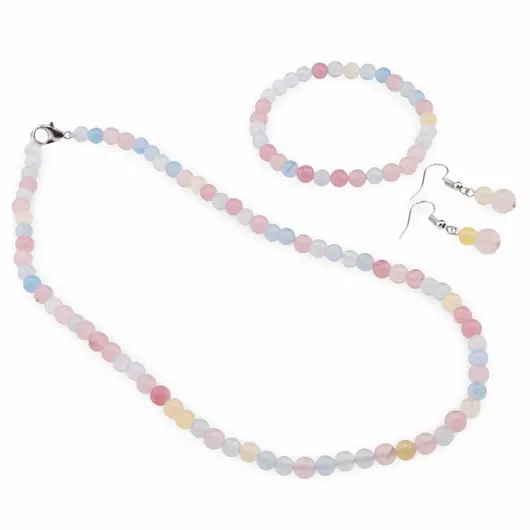 Set cercei cu agatatoare, colier si bratara Agat multicolor sfere, 6-8mm