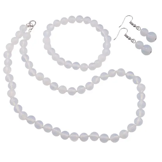 Set cercei cu agatatoare, colier si bratara Opalit sfere, 8-10mm
