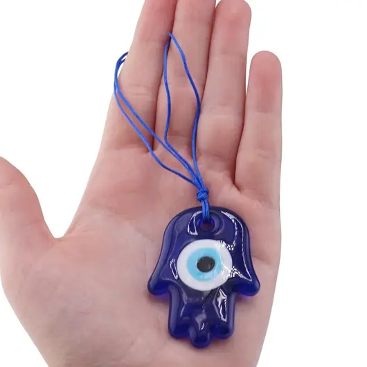 Amuleta Feng Shui cu Hamsa si ochi protector din sticla, 5cm, imagine 3
