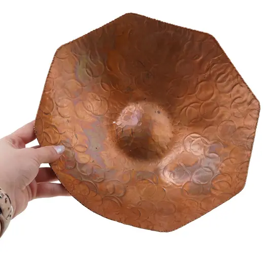 Bol decorativ vintage din cupru batut manual, 24cm, imagine 3