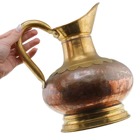 Carafa vintage din cupru si alama cu gat evazat, 24cm, imagine 3