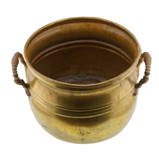 Cazan vintage din alama cu manere rasucite, 14cm, imagine 2