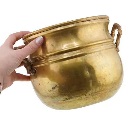 Cazan vintage din alama cu manere rasucite, 14cm, imagine 3