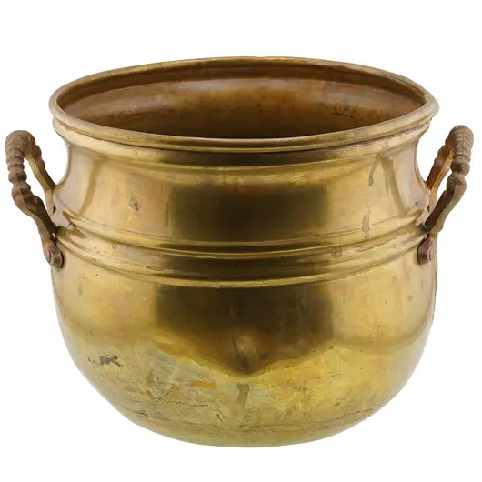 Cazan vintage din alama cu manere rasucite, 14cm