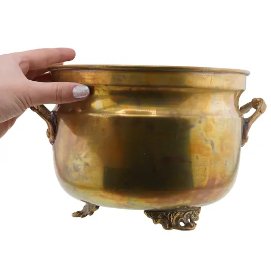 Cazan vintage din alama cu picioare ornamentale - 13,5cm, imagine 3