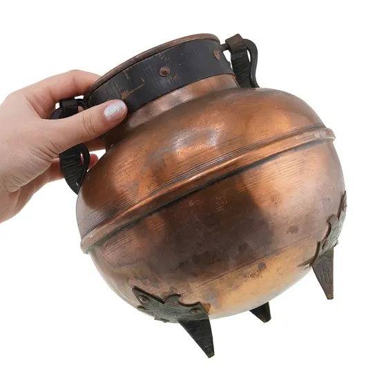 Cazan vintage din cupru cu maner negru masiv, 17cm, imagine 3