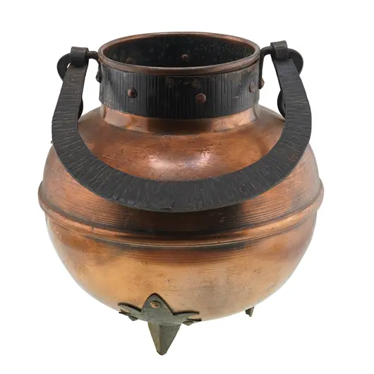 Cazan vintage din cupru cu maner negru masiv, 17cm