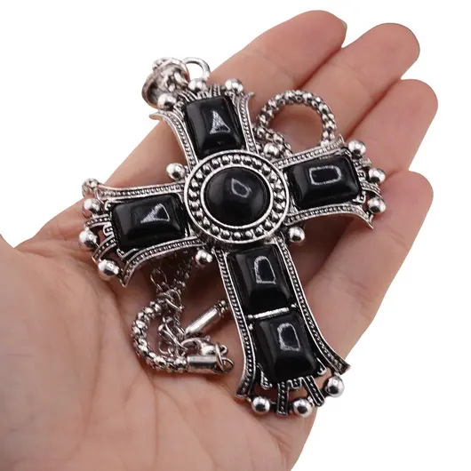 Colier cu pandantiv argintiu cruce din Onix, 8cm, imagine 3