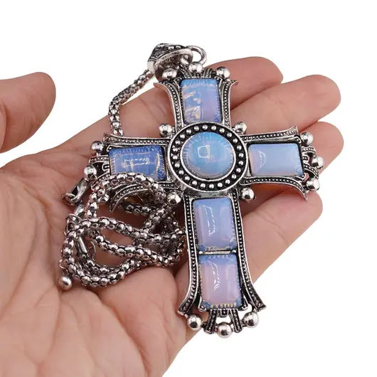 Colier cu pandantiv argintiu cruce din Opalit, 8cm, imagine 3