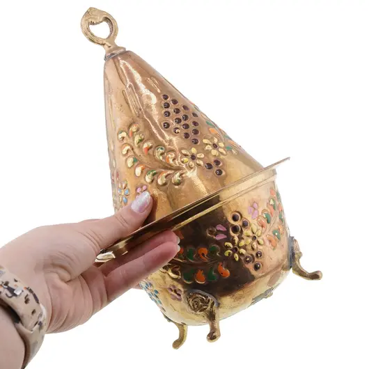 Decoratiune vintage arzator de tamaie din alama conic, 21cm, imagine 3