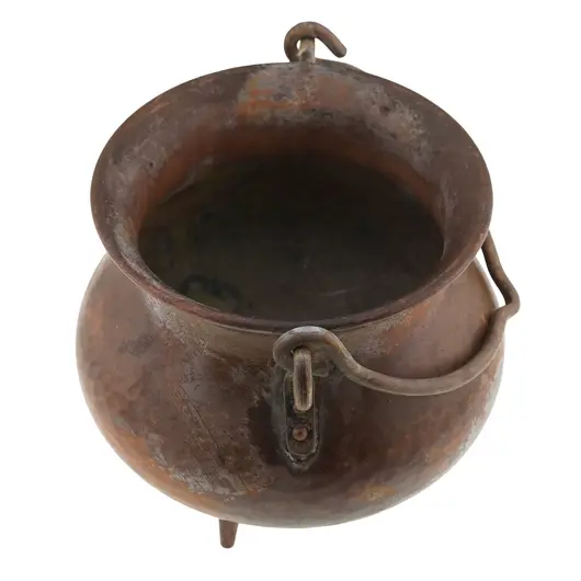 Decoratiune vintage cazan tripied din cupru cu toarte, 9cm, imagine 2