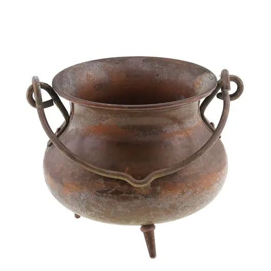 Decoratiune vintage cazan tripied din cupru cu toarte, 9cm