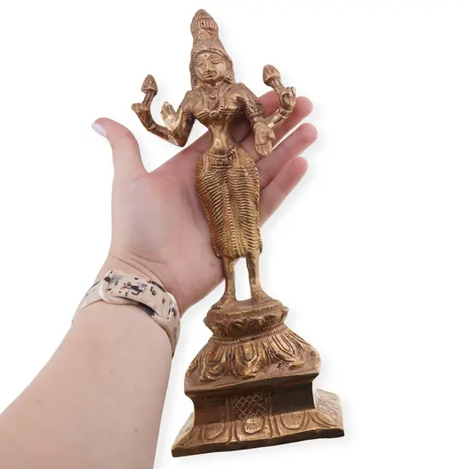 Decoratiune vintage din alama cu zeita Lakshmi - 25,5cm, imagine 3