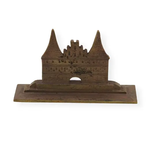 Decoratiune vintage din bronz portiile Holstentor Lubeck - 7,5cm, imagine 2