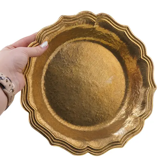 Farfurie adanca vintage din alama, margine dantelata - 26cm, imagine 3