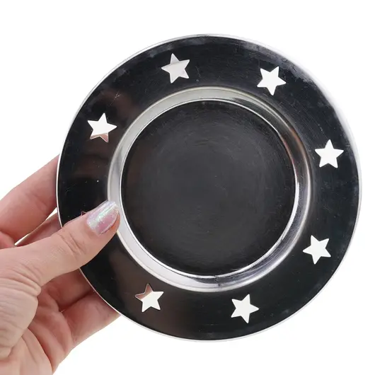 Farfurie metalica decorativa vintage cu decupaje in forma de stele, 13cm, imagine 3