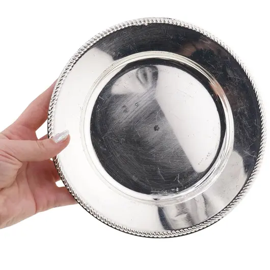 Farfurie metalica decorativa vintage rotunda cu margine rasucita - 12,5cm, imagine 3