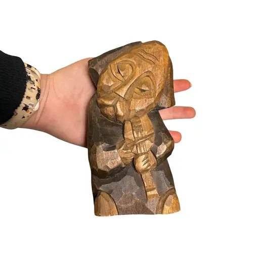 Figurina vintage din lemn sculptat manual muzician tribal violonist - 15,5cm, imagine 3