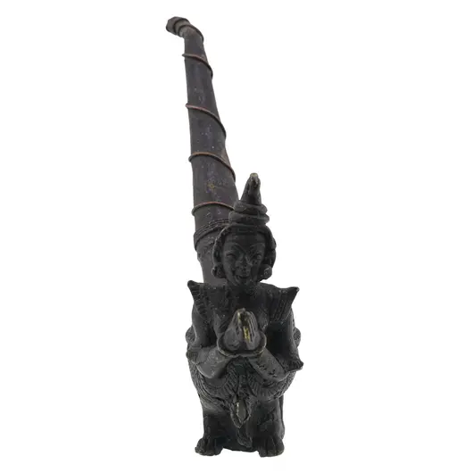 Pipa decorativa vintage din bronz cu figurina, 11cm, imagine 2