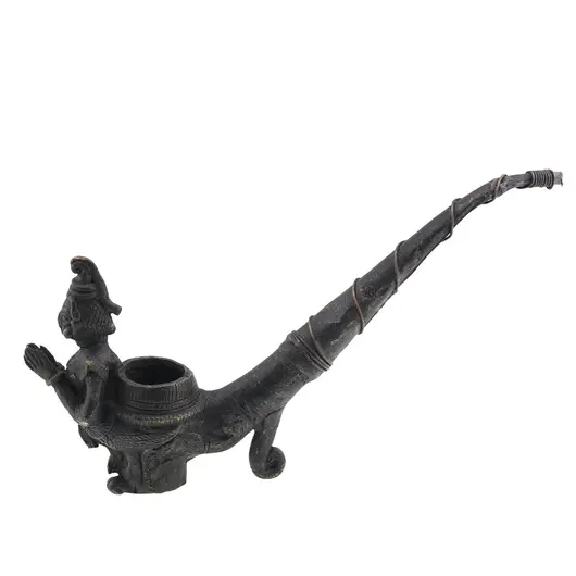 Pipa decorativa vintage din bronz cu figurina, 11cm