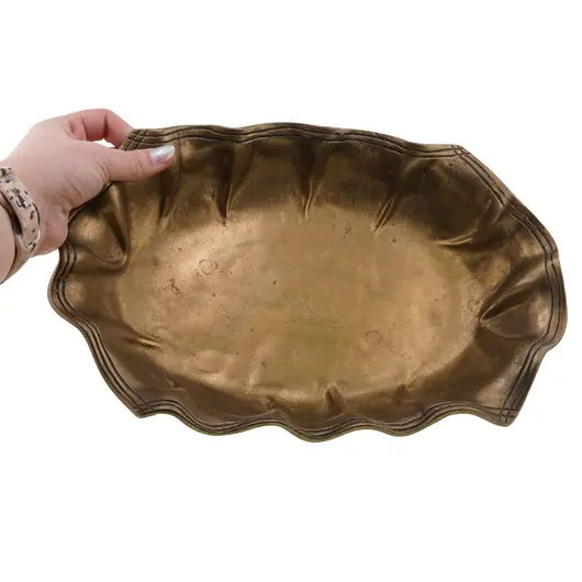 Platou vintage din alama cu margini ondulate, 29cm, imagine 3