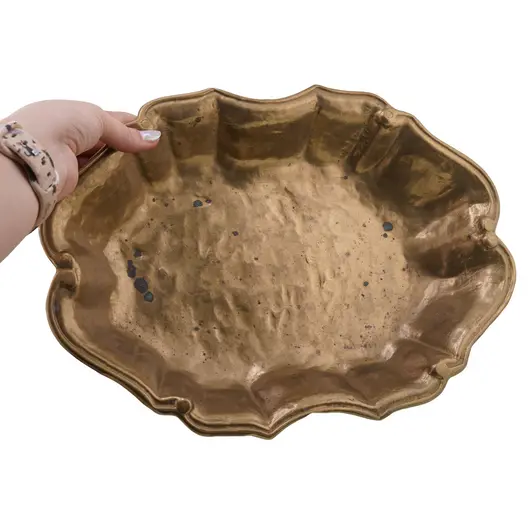 Platou vintage din bronz lucrat manual, forma neregulata - 32cm, imagine 3