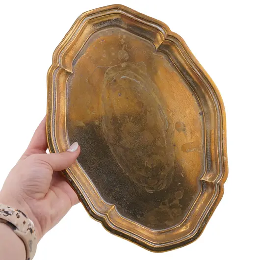 Platou vintage oval din alama cu margine reliefata, 25cm, imagine 3