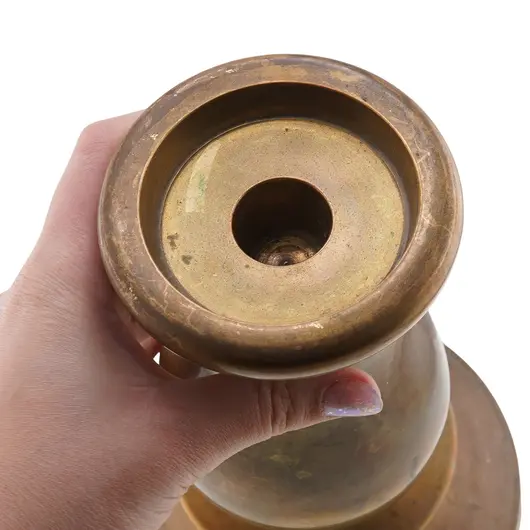 Sfesnic vintage din alama bombat, 18cm, imagine 3